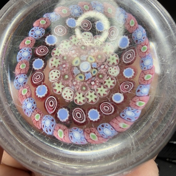 Baccarat Millefiori Art Glass Paperweight Concentric Floral Murrine Pink RARE - Picture 7 of 16